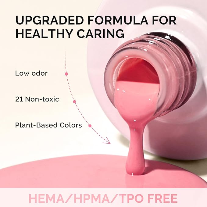 MelodySusie Fleurwee Plant Based Gel Nail Polish, Nail Polish Hema Free 21 Non Toxic Long Lasting No Chip Finger Toe Nail Art Manicure Salon DIY at Home Gifts for Women Peach Blossom Pink P54