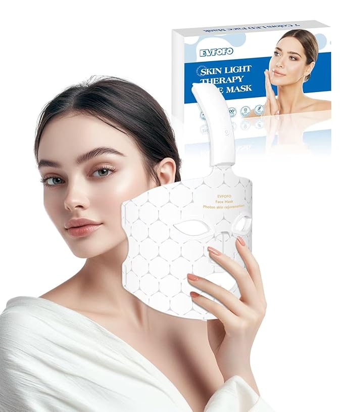 Red Light Photon Facial Mask with Wireless Rechargeable Design, 7 Custom Modes with Infrared, Portable & Rechargeable for Home Use, White