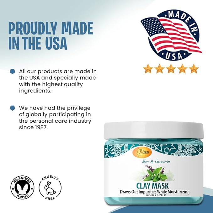 SPA REDI - Clay Mask, Mint and Eucalyptus, 16 Oz - Pedicure and Body Deep Cleansing, Skin Pore Purifying, Detoxifying and Hydrating