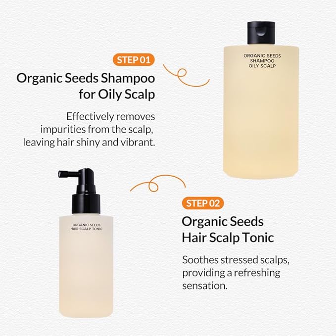 Whamisa Organic Seeds Shampoo for Oily Scalp, Fermented Postbiotic Formula for Refreshing Cleanse, Balanced Oil Control, Scalp Conditioning, Dandruff Care (490ml)