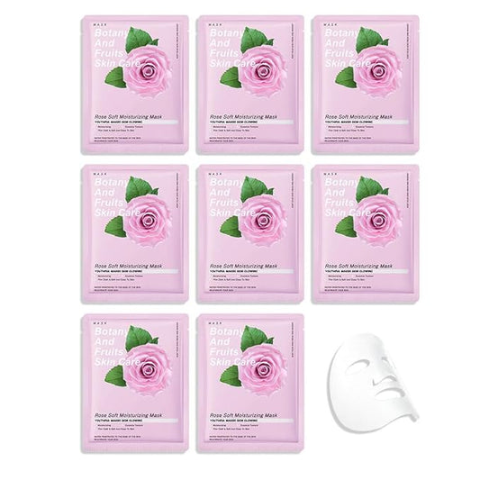 8 Pack Rose Face Mask,Pink Face Masks Spa Day kit Supplies for Teens Girls Women,Sheet Facial Mask Skincare for Kids Gifts Set,Hydrate Nourish Soothe for All Skin Types,Spa Party Favors