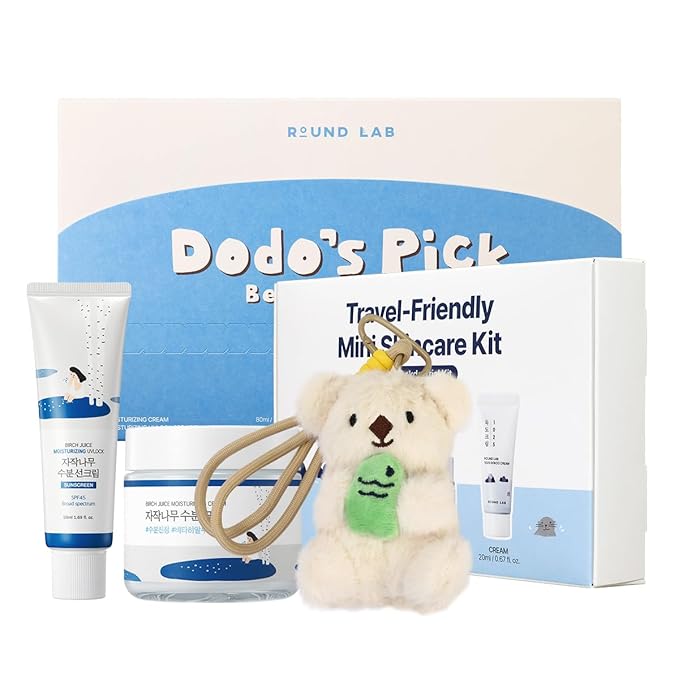 ROUND LAB Best Selling Kit, Dokdo Hydrating Trial Kit + Birch Juice Sunscreen + Birch Juice Moisturizing Cream 2.7 Fl Oz, Korean Skin Care Set, Holiday Gift Set, Stocking Stuffers, Amazon Exclusive