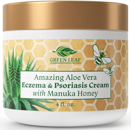 Manuka Honey Eczema Cream Moisturizing Lotion for Psoriasis Relief - Itchy, Dry Skin Rash Ointment - Soothing Moisturizer for Baby, Kids, Adults - High Strength Body & Face Cream 4oz