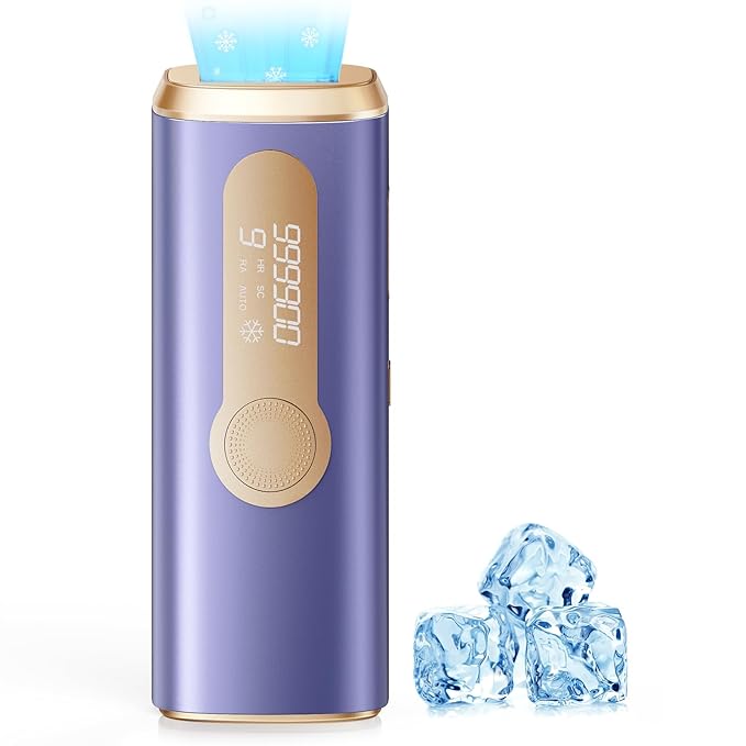 Laser Hair Removal, IPL Laser Hair Removal Device for Women & Men, Safe at-Home Nearly Painless 45°F Ice-Cooling Contact, Long-Lasting Result for Full Body & Face, Purple