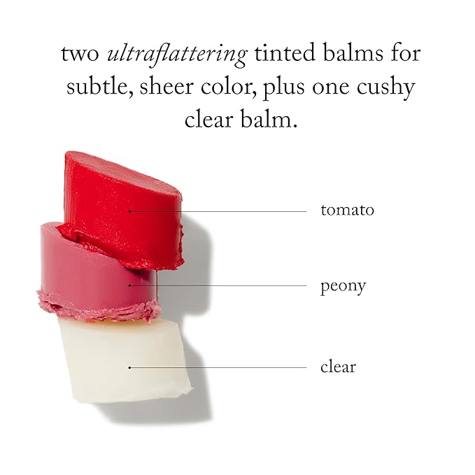 goop Beauty Lip Balm Trio | Clean Moisturizer for Chapped, Cracked & Dry Lips | Clear, Peony, & Tomato | Tinted for Sheer Color | Petroleum Free | 0.16 fl oz Each