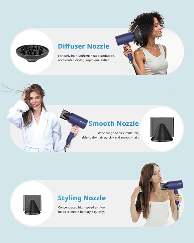 SHRATE Lightweight Ionic Hair Dryer with Diffuser - Powerful 1800W Blow Dryer for Fast Drying - Professional Low Noise Mini Hair Dryer for Travel, Gifts, Hair Styling