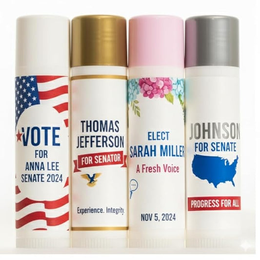Custom Political Campaign Lip Balm - Vote for [Candidate] Election Giveaways - Bulk Promotional Items for Congress Senate Mayor Campaigns