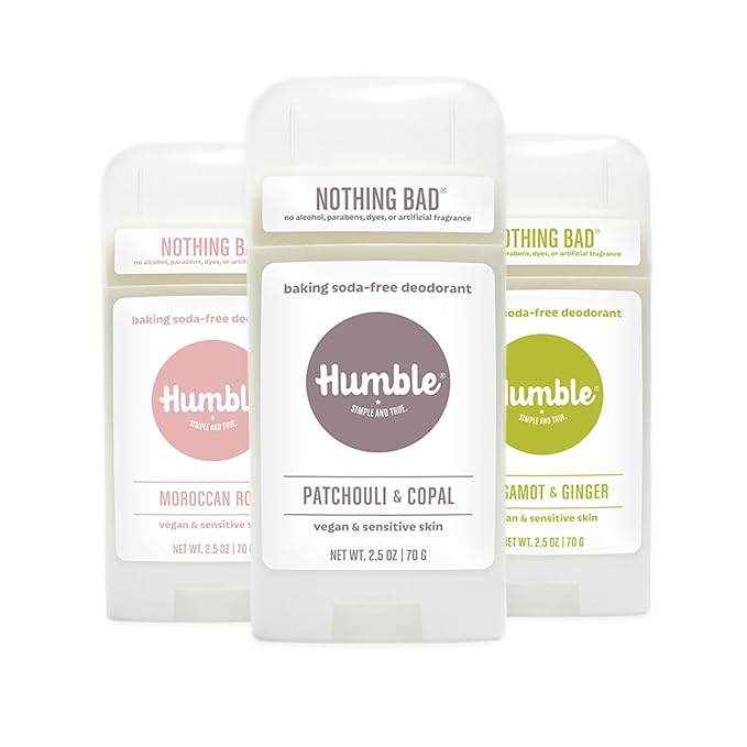 HUMBLE BRANDS Aluminum-Free Deodorant, Vegan and Cruelty- free, Formulated for Sensitive Skin, Patchouli Copal, Bergamot Ginger, Moroccan Rose, 2.5 Ounce (Pack of 3)