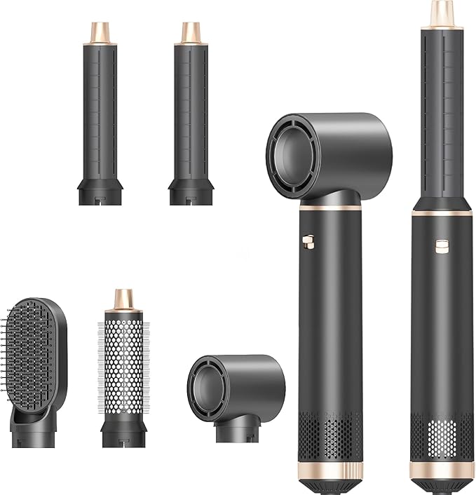 5 in 1 Hair Styler & Hair Dryer Brush, Low-Speed Negative Ionic Air Styler Drying, Multi Hair Styler, Professional Blow Dryer Brush for Curling Volumizing Straightening Styling(Gray Gold)