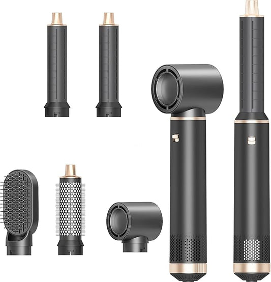 5 in 1 Hair Styler & Hair Dryer Brush, Low-Speed Negative Ionic Air Styler Drying, Multi Hair Styler, Professional Blow Dryer Brush for Curling Volumizing Straightening Styling(Gray Gold)