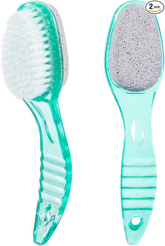 2 Pcs Foot Brush for Shower with Handle 2 in 1, Ooloveminso Large Foot Pumice Stone Brush Scrubber Foot File Calluses Remove Suitable for Horniness Foot Spa, Foot Care Smooth Skin (Green)