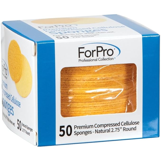ForPro Professional Collection Premium Compressed Facial Sponges, 50-Count Cellulose Sponges for Facial Cleaning, Exfoliating and Makeup Removal, 2.75" Round, Natural