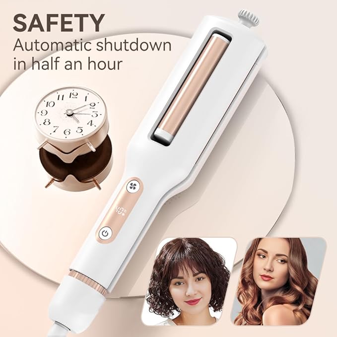 Hair Crimper, Crimper Hair Tool for Shiny Effortless Curls & Waves, 1/1.25/1.4/1.5 Inch Hair Waver Provides 4 Temperature Settings, Air Flow,Negative ions, Dual Voltage,Auto Off