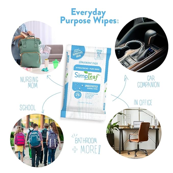 Simpleaf Flushable Wet Wipes Unscented | Eco-Friendly, Paraben & Alcohol Free | Hypoallergenic & Safe for Sensitive Skin | Soothing Aloe Formula | (6 x 25 Counts Convenient Pack) 150 Counts Total