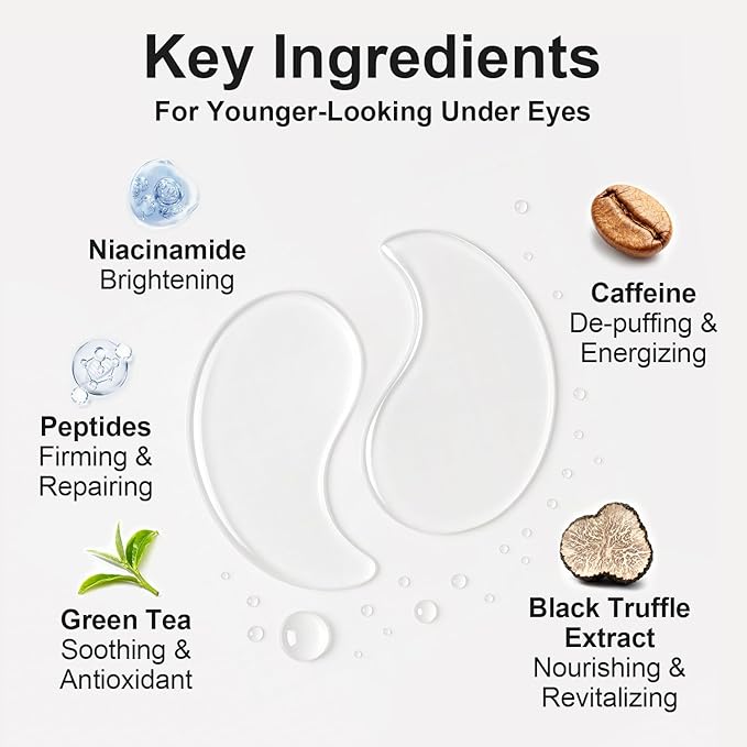 Black Optics Hydrogel Eye Patches 28 Pairs, 5-Min Revitalizing Eye Masks with Caffeine Peptides Black Truffle, Reduce Puffy Eyes Dark Circles & Wrinkles, Luxury Spa Gifts for Men & Women
