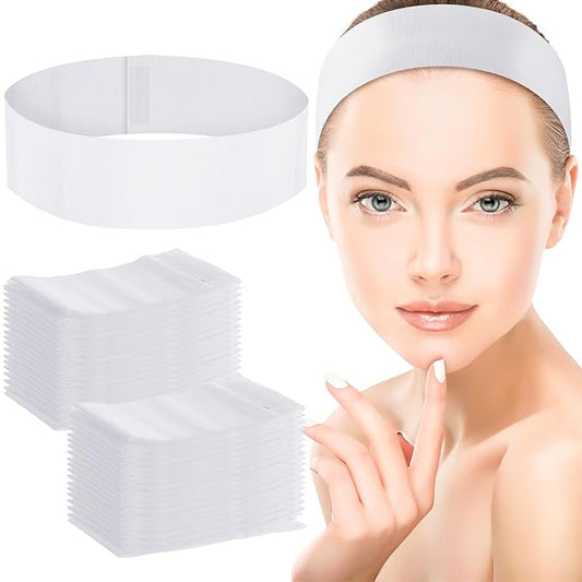 WILLBOND 200 Pieces Disposable Spa Facial Headbands Stretch Non Woven Facial Headband Skin Care Hair Band with Soft Convenient Closure for Women Salons(White)