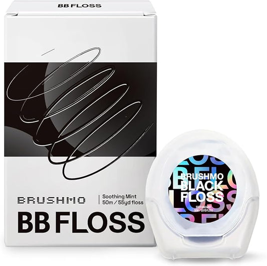 Brushmo Black Floss (BBFloss) - Expanding Floss, Gum-Friendly Soothing Mint Dental Floss, Natural Vegan Wax to Remove Plaque from Teeth, US-Dentist Designed PTFE & PFAS Free Oral Care, 1 Spool, 55 yd