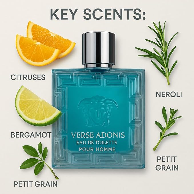 Men’s Cologne Gift Set 3 Pack – Verse Pour Homme, Adonis Red & Valentine Milano – Long-Lasting Citrus, Warm Floral & Amber Wood Scents (100ml Eau de Parfum)