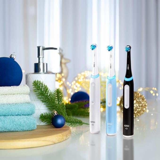 Oral-B iO Deep Clean Rechargeable Electric Powered Toothbrush, Icy Blue with iO Series 3 Limited, 2 Brush Heads and Travel Case - Pressure Sensor to Protect Gums - 3 Cleaning Settings - 2 Minute Timer