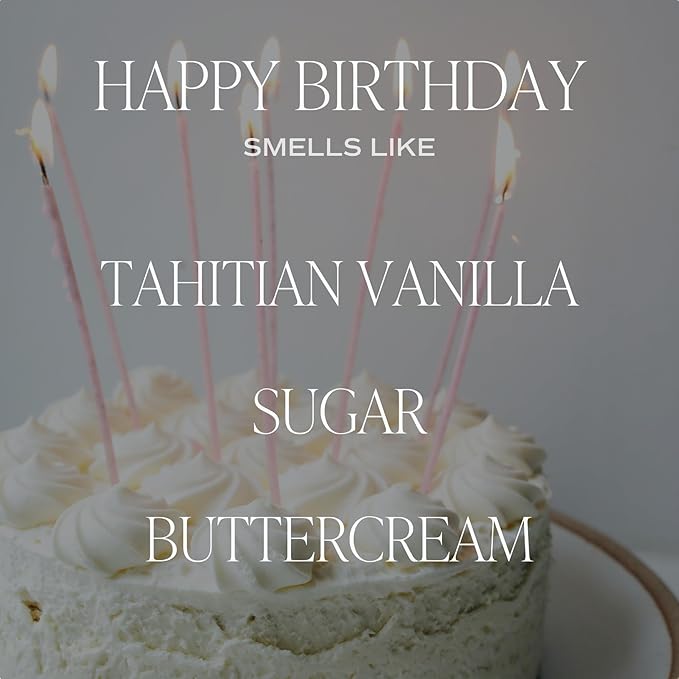 Sweet Water Decor Happy Birthday Candle, Tahitian Vanilla, Powdered Sugar, and Buttercream Scented Soy Wax Candle for Home - 9oz Clear Jar, 40 Hour Burn Time, Made in The USA
