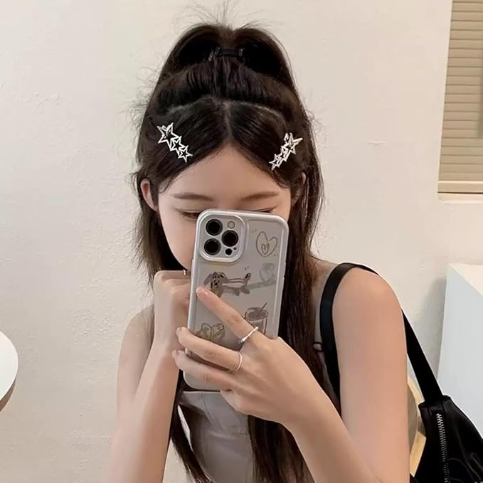 4Pcs Silver Hollow Star Hairpin Alloy Barrettes Hair Clips Hair Bangs Clip Hair Accessories For Woman Girls,Beauty and Personal Care