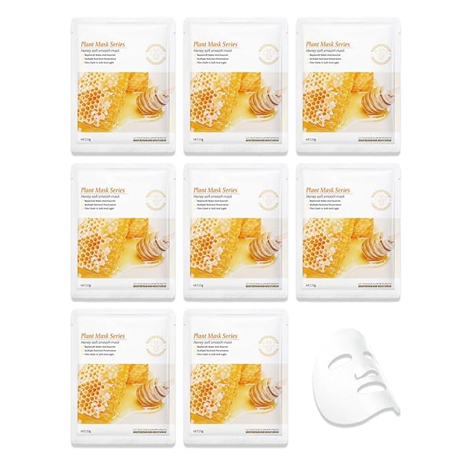 8 Pack Honey Face Sheet Mask Skincare,Hydrating Face Mask For Sensitive Skin,Moisturize,Soothing,Nourish for All Skin Types,Natural Spa Party Facial Mask Skincare Set for Women Men Girls