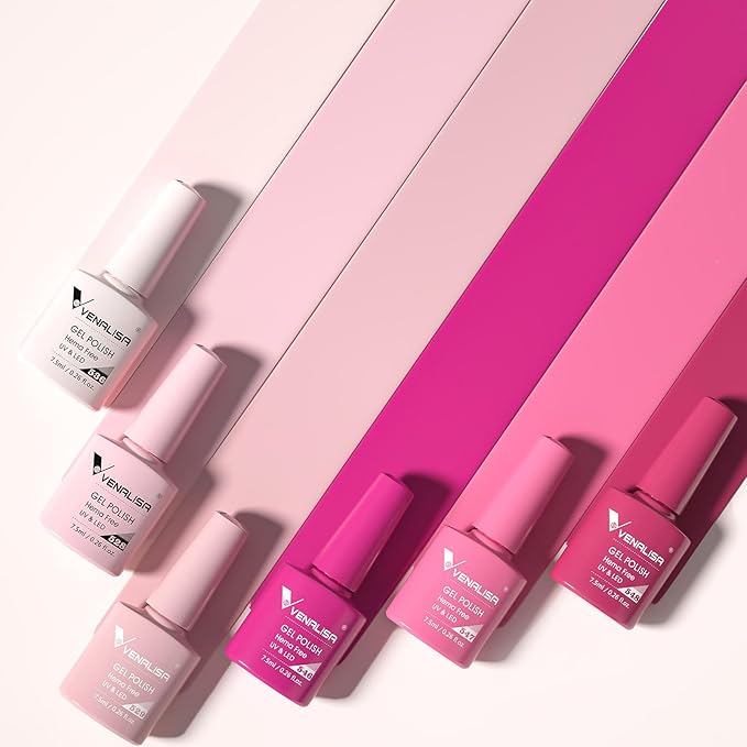 VENALISA Pink Gel Nail Polish Set of 6 Colors Milky White Hot Pink Gel Polish Kit Soak Off UV Gel Salon Nail Art DIY at Home Manicure