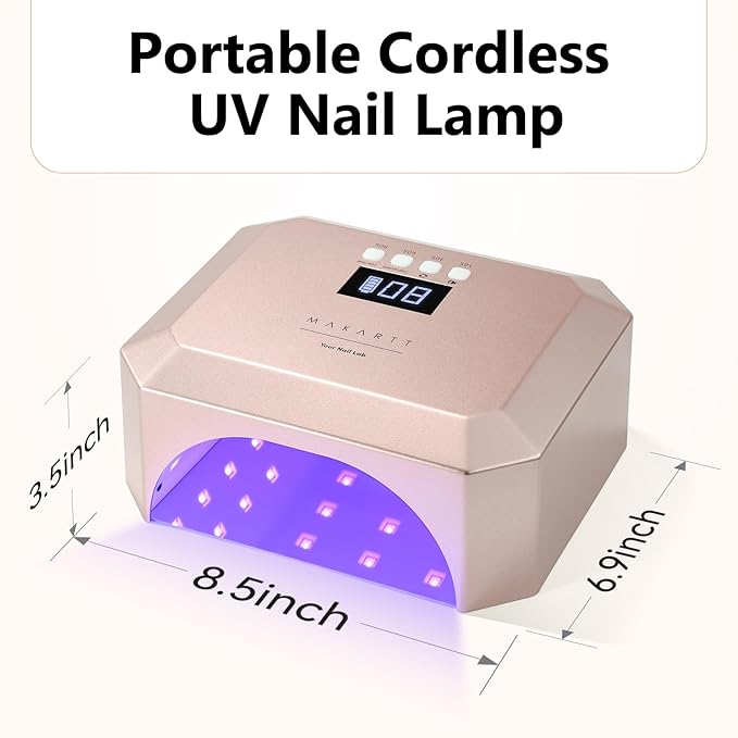 Makartt UV LED Nail Lamp for Gel Nails – Rechargeable Aurora 30W Nail Light with 39 LEDs, Large Space 2600mAh Battery 4 Timers & Auto Sensor Fast Curing Cordless Nail Lamp for Salon(Rose Pink)