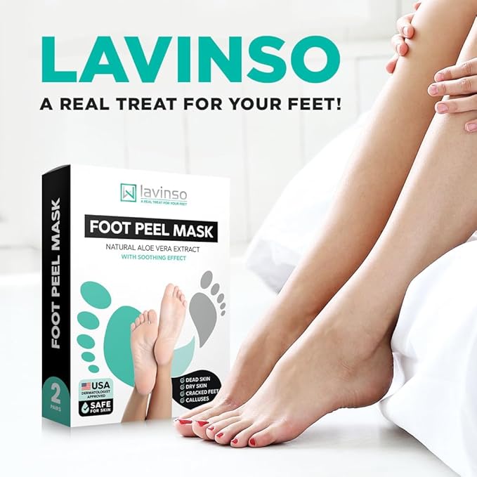 Lavinso Foot Peel Mask for Dry Cracked Feet – 3 Pack Peeling Mask Removes Dead Skin and Calluses - Exfoliating for Soft Baby Feet, Original Scent