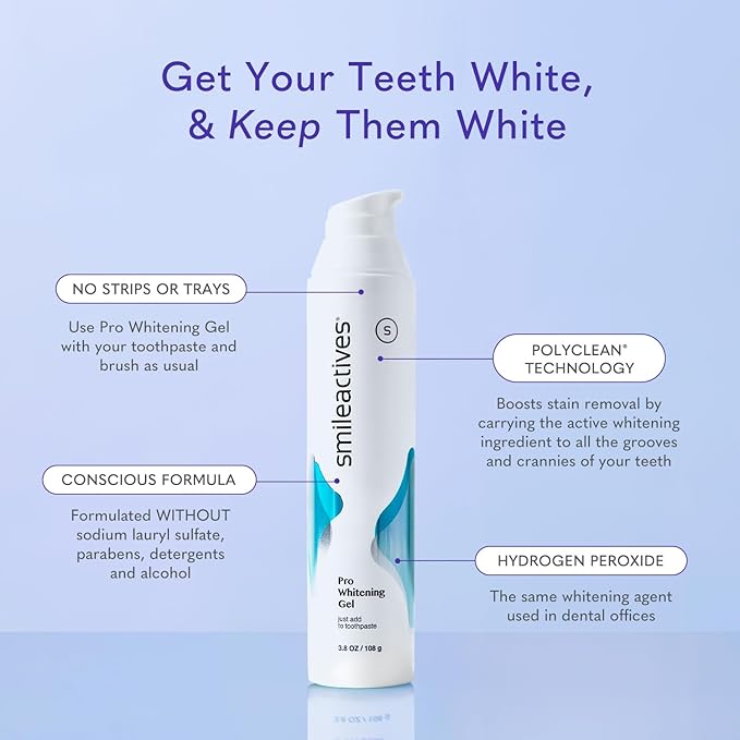 Smileactives Teeth Whitening Gel for Toothpaste with Clinical-Grade Hydrogen Peroxide, Tooth Stain Remover for White Teeth, Dentist Quality Pro Whitening Gel to Remove Stains, 90 Day, 3.8 oz Bottle