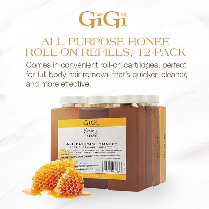 GiGi All Purpose Honee Roll-On Hair Removal Wax, Easy and Quick, Soft Wax Refill, 2.8 oz., Pack of 12
