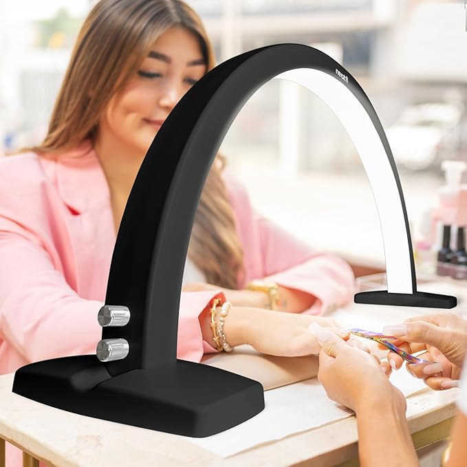 Neatfi LED Half Moon Table Lamp for Nail Tech, Estheticians, Cosmeticians, 1600 Lumens, 3 Light Modes, Desk Light for Manicure Art, Facial Treatments, Threading, Tattoo Applications (Modern, Black)