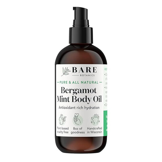 BARE BOTANICS 8 oz Moisturizing Mint Body Oil - 100% Pure & Natural for Skin & Nails - Perfect for Moisturization - Vegan, Cruelty Free & Naturally Scented Hair Oil