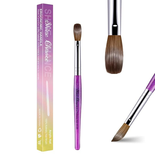 Acrylic Nail Brush Size 12, 100% Pure Kolinsky Nail Brush for Acrylic Application, Professional Nail Extension Manicure Tool Nail Drawing Pen for DIY Home Salon(Purple)