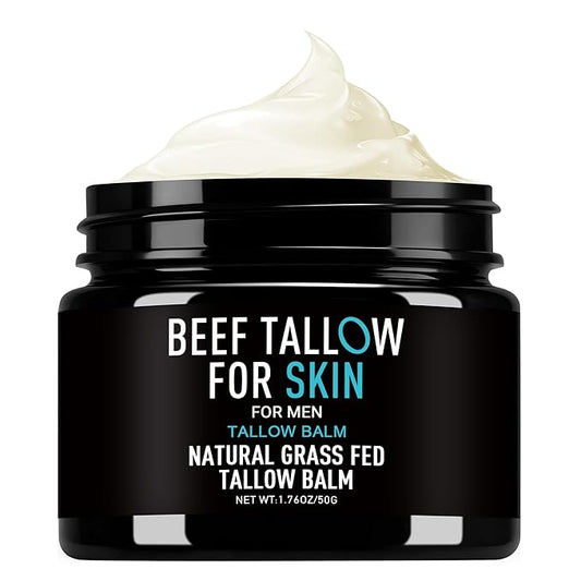 Beef Tallow Balm for Skin & Face, Men's Multi-Function Tallow Face Moisturizer, 100% Grass-Fed Beef Tallow, Ultra-Hydrating Body Cream for Dry/Sensitive Skin, 1.76 Oz