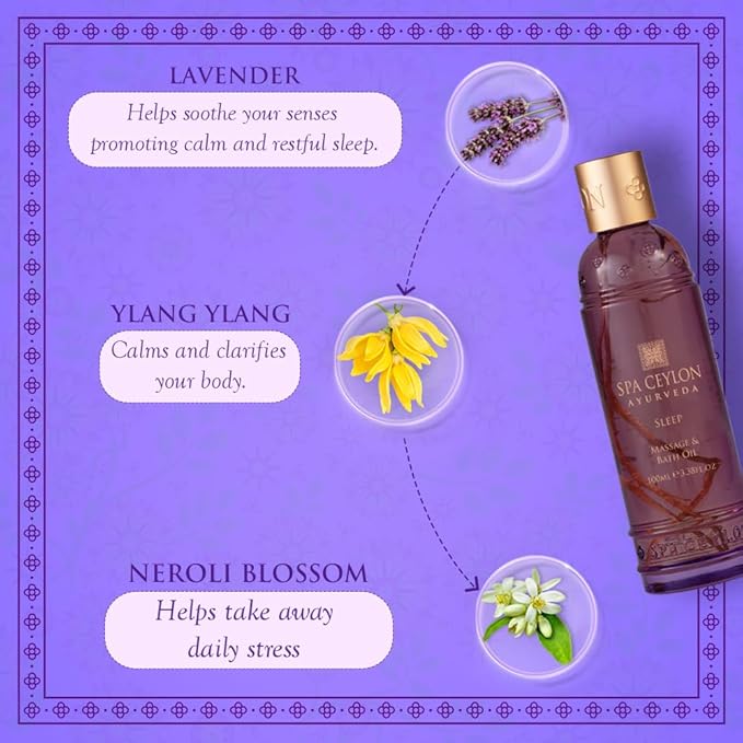 SPA CEYLON Sleep Massage & Bath Oil, Natural Therapy Blend, Ayurveda, Lavender Scented Relaxing Body Massage Oil