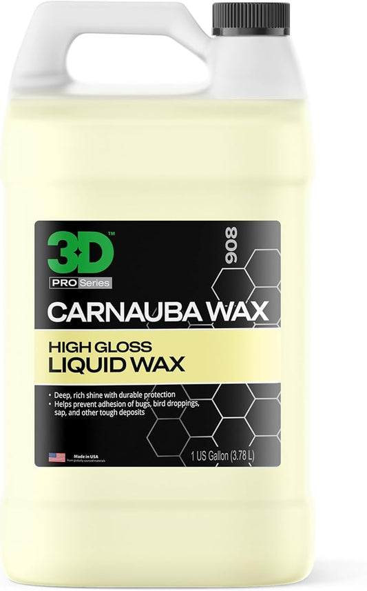 3D Carnauba Wax – Liquid Brazilian #1 Grade Wax for Deep Gloss & UV Protection | Easy Application | Safe on All Paint | Non-Staining Formula | Made in USA | 1 Gallon