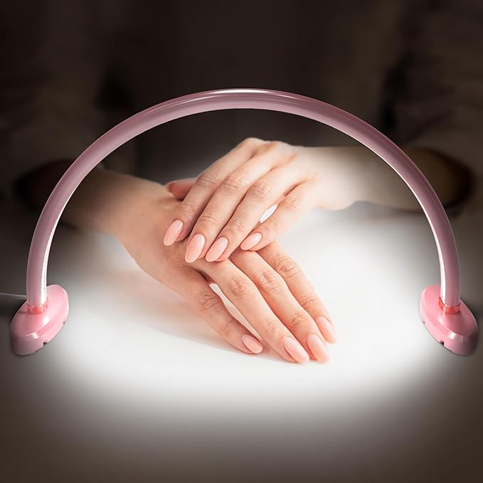 Small Half Moon Light for Nail Desk, Nail Tech Lamp with Liftable and Removable Base for Manicure/Painting/Crafts and Photograph，Personal Use Lamp for Nails Table Pink 16 inch