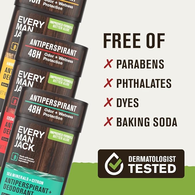 Every Man Jack Men’s Antiperspirant Deodorant Variety Pack – New & Improved Formula – Outdoor Inspired Scents - Smooth Glide, 48-Hour Odor & Sweat Defense– 2.6 oz (3 Pack)