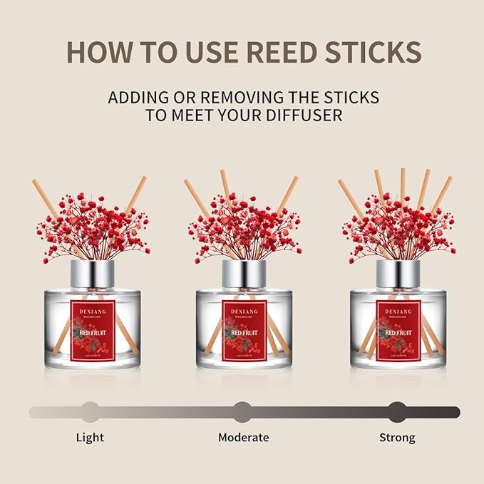 Reed Diffuser Set - 3.38 fl oz Red Fruit Premium Scented Oil with Preserved Baby's Breath & Cotton 6 Sticks | Long-Lasting Aromatherapy for Home, Bedroom, Bathroom, Office Home Decor