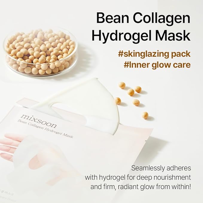mixsoon Bean Collagen Hydrogel Mask - Hydration All-In-One Firming, Soothing Gel Formula for Radiant, Smooth Skin 35g / 1.18 fl.oz. (3ea) Korean Glass Skin Care