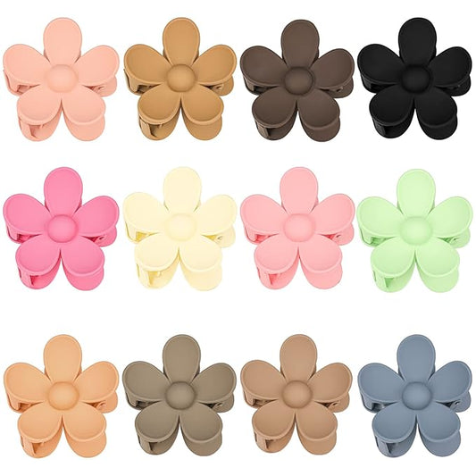 12 Pieces Flower Claw Clips for Women Girls - Large, Strong Hold Jaw Clips in 12 Matte Colors for Thick and Thin Hair