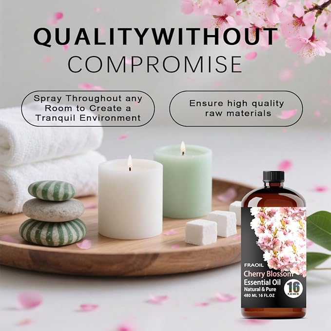 Cherry Blossom Essential Oil, Cherry Blossom Oil 16 Fl Oz 480 ML for Diffuser Humidifier Yoga Cleaning DIY Candle Soap Making Perfume Gift for Women Essential Oils