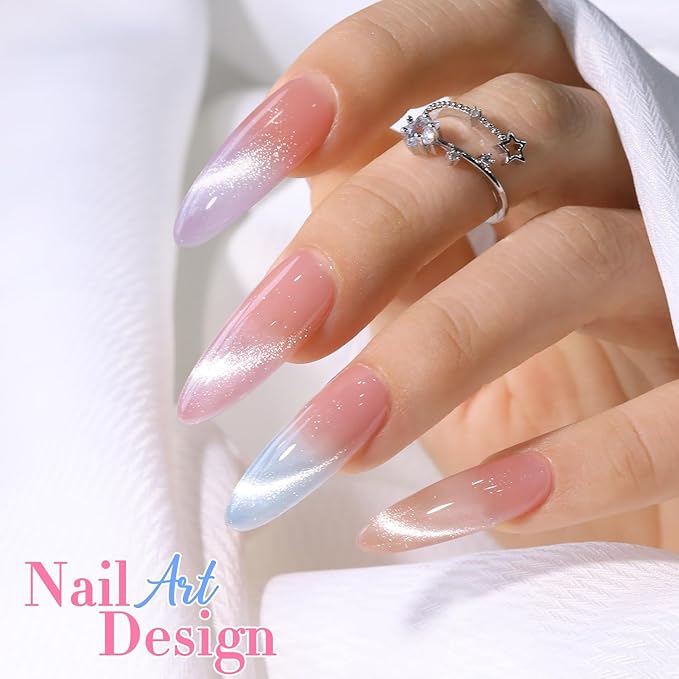 Double Rhythm Cat Eye Gel Nail Polish Set of 6 Same Color Same Bottle 0.5 Oz Shimmer Glitter with Magnet Holographic Reflective Magnetic UV Nail Polish Kit (Silver Nude Pink Blue Purple-T6-28)