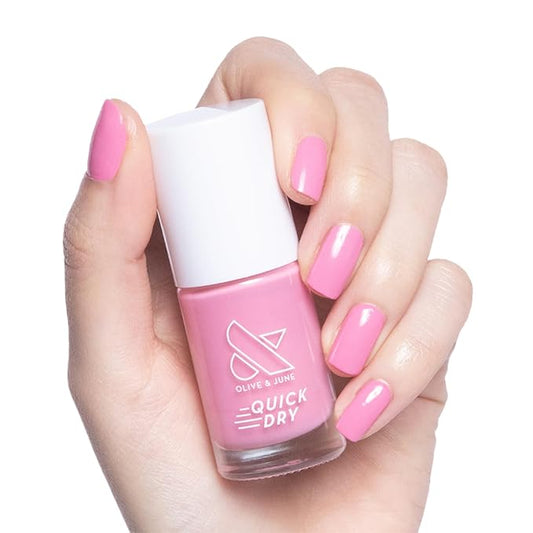 Olive & June Quick Dry Nail Polish | Instant, Fast-Drying, Smudgeproof Color | 15-free, Vegan, Cruelty-Free Formula | Lasts up to 5 Days | Salon-Quality Manicure, Pedicure at Home | Taffy Bright Pink