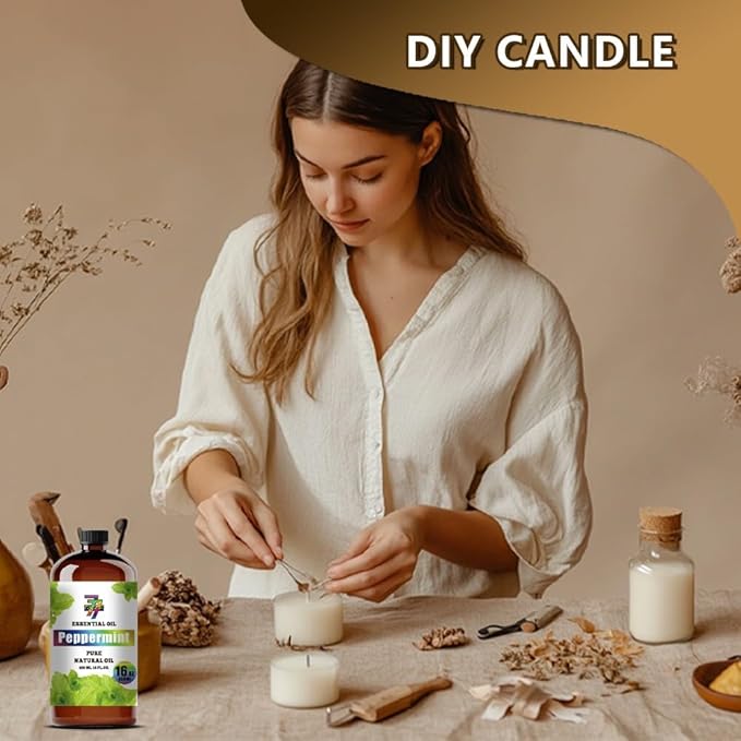 Peppermint Essential Oil (16 oz / 480 ml) – Peppermint Oils for diffusers, humidifiers, Home Baths, Cleaning Products, Yoga, DIY Soaps and DIY Scented Candles