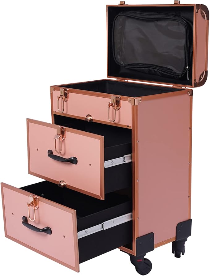Cosmetic Train Case,Makeup Organizer Travel Case with Multiple Compartments,Rolling Makeup Case,Professional Makeup Case with Wheels for Make-up Artists,110.23Lbs Load-Bearing