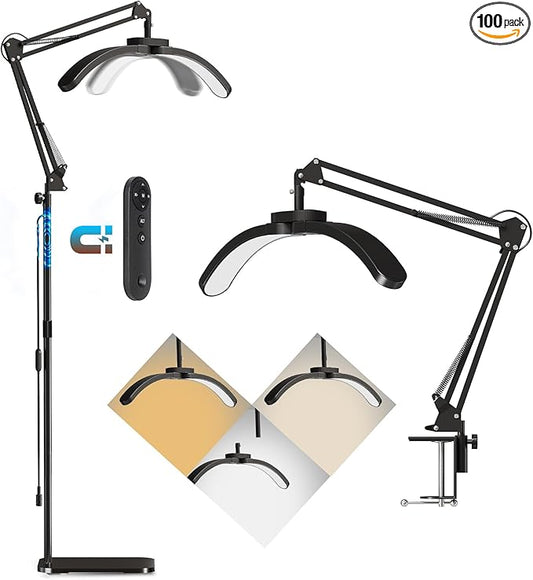New Upgrad 2-in-1 Lash Light for Eyelash Tech, Foldable LED Half Moon Floor Lamp, Esthetician Light for Tattoo Art, Nail, Craft,Extensions - Adjustable Brightness Color, Rotating Arm(Black)