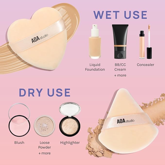 AOA Studio Velvet Puffs Makeup Puff Set of 6 Loose Powder Body Powder, Velour Makeup Blender Sponge Foundation Blending Sponges Set Beauty Makeup Tools(Black/Peach) (Small peach/Big peach/Heart peach)