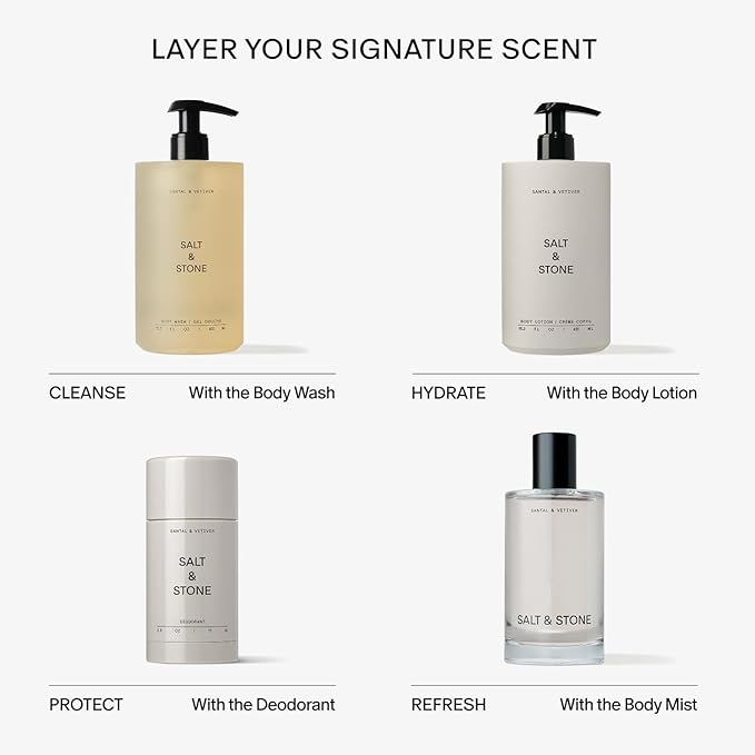 Salt & Stone Antioxidant-Rich Body Wash - Santal & Vetiver | Cleanse, Nourish & Soften Skin with Niacinamide & Hyaluronic Acid | Free From Parabens, Sulfates & Phthalates (15.2 fl oz)